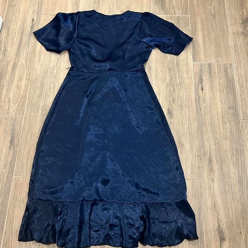 Silk Dress Margot Satin Wrap Navy Blue Party Audrey Soft Francesca’s Holiday - Picture 12 of 15